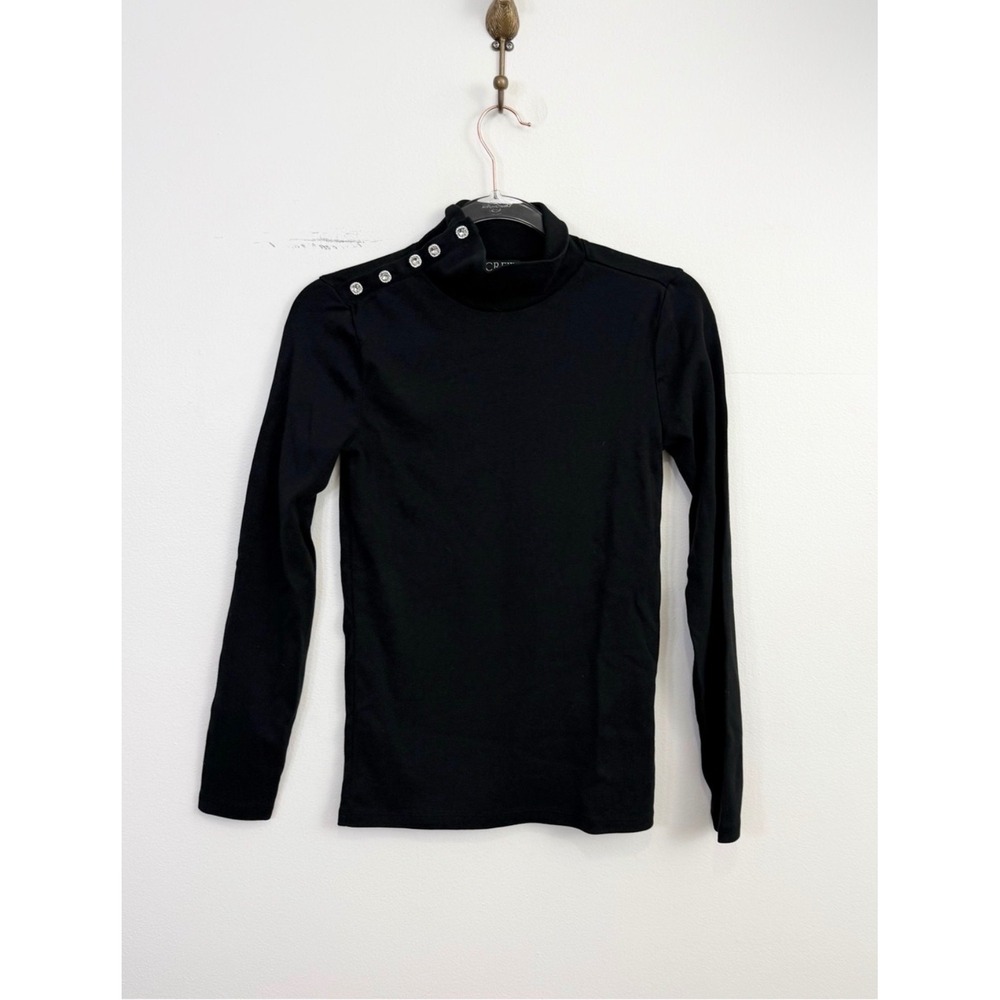 J.Crew Black Rhinestone Button Mock Neck Sweatshirt Top Medium